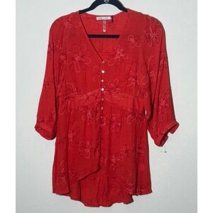 Top‎ Womens S Red Floral Embroidered Attached Cami Figuerro & Flower boho fairy